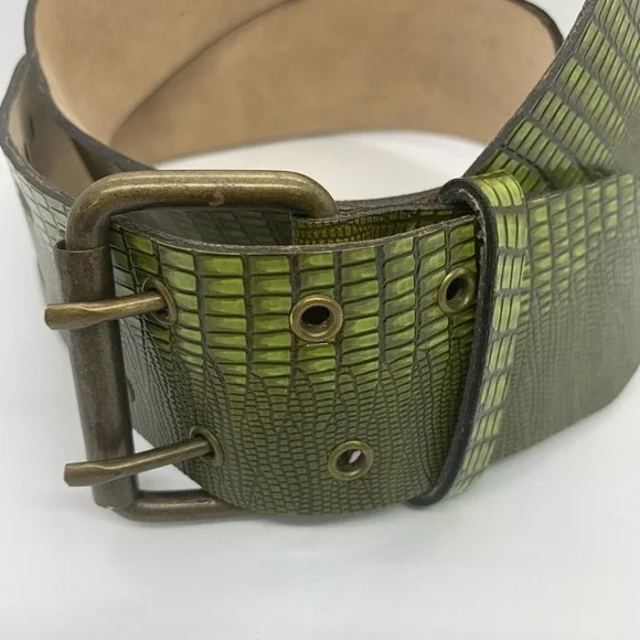 80’s 90’s Bright Green Crocodile Print Asymmetrical Belt - Picture 8 of 9